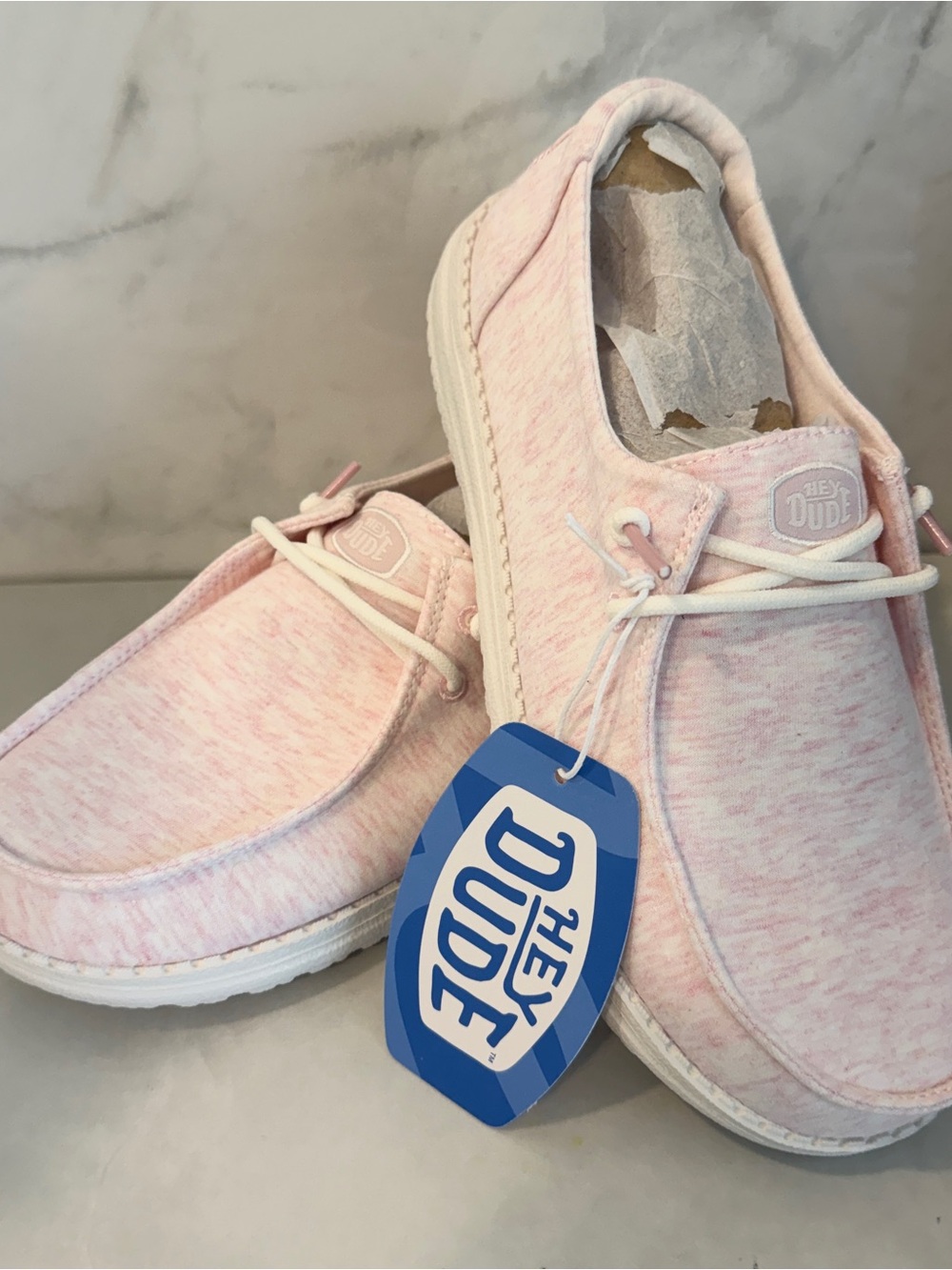 NWT HEYDUDE Wendy Stretch Jersey Loafers - Light Pink Heather Size 8